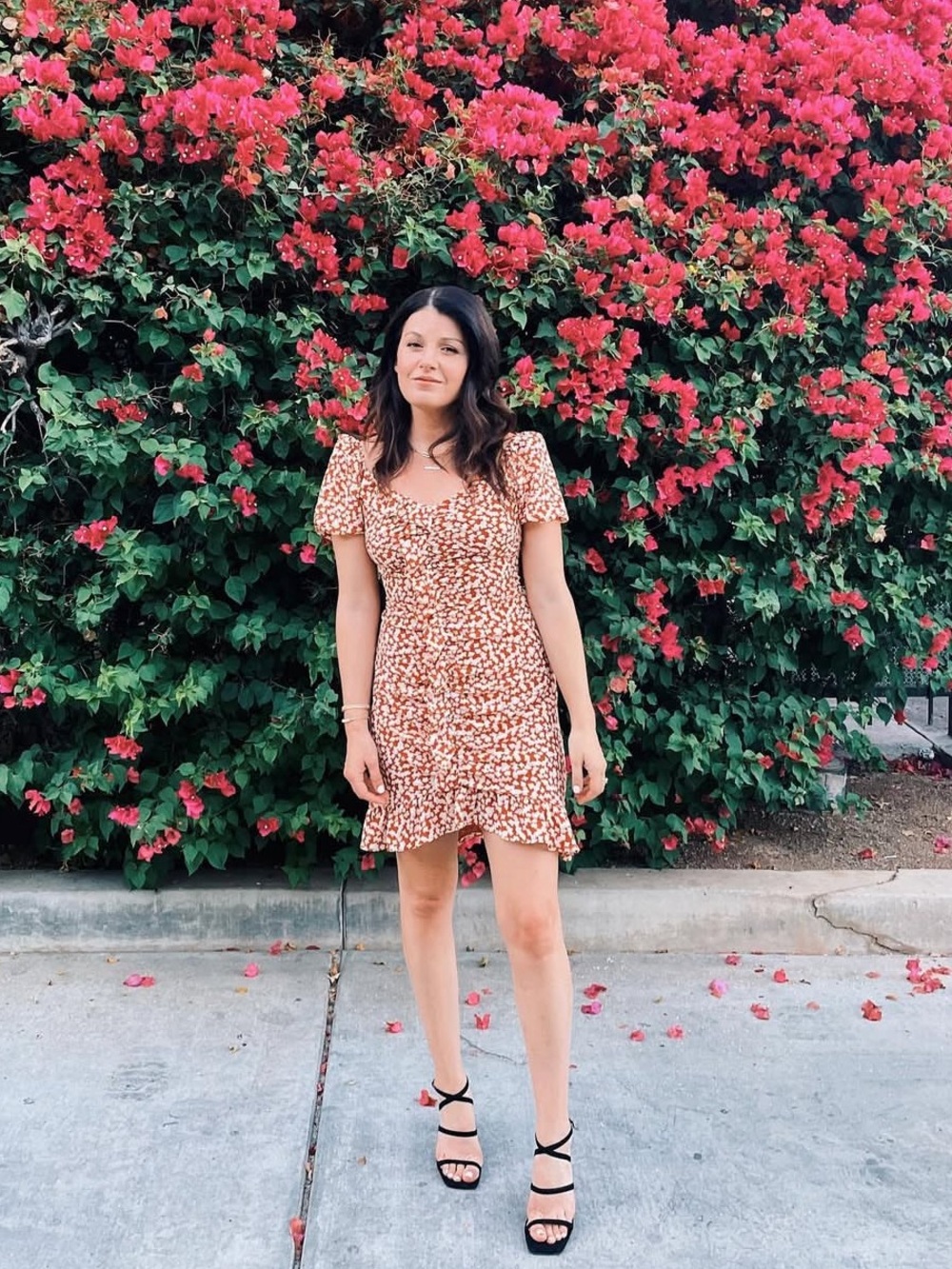 Astr Terracotta Floral Ruched Mini Dress